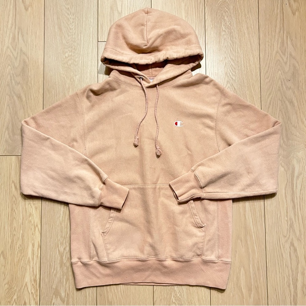 Champion Reverse Weave Hoodie Pink Peach Pullover Sweatshirt Tapered Medium